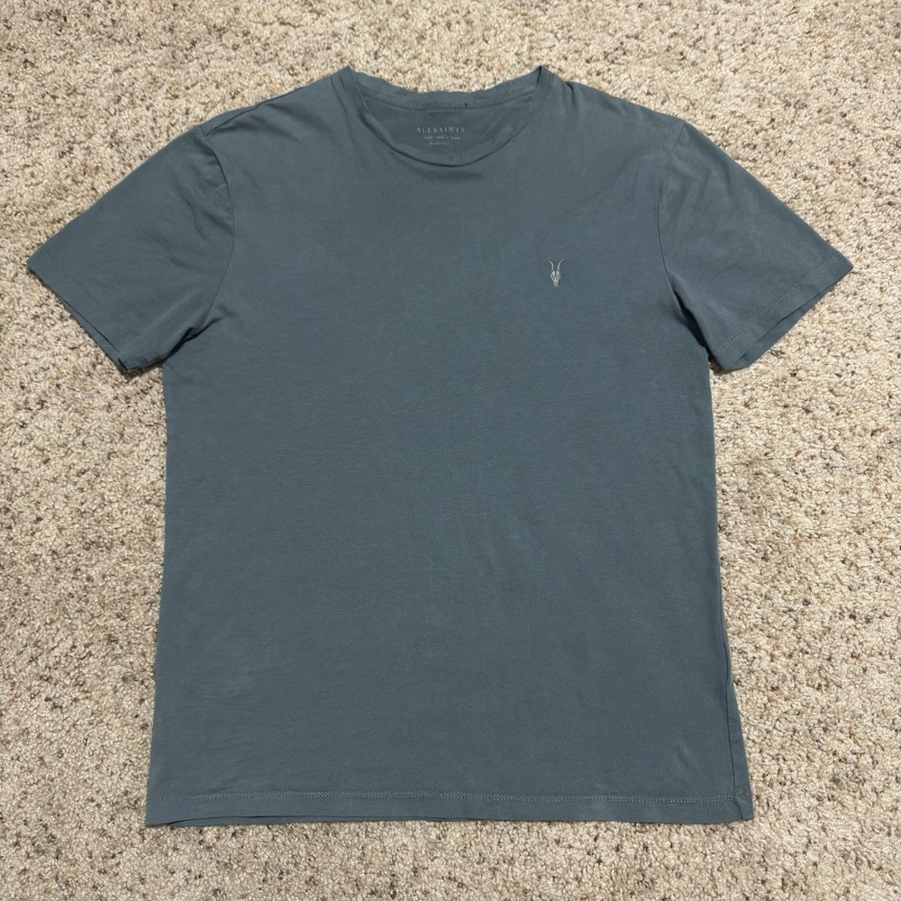 ALLSAINTS Brace Brushed Crew Neck Tee Shirt Mens Small Teal 100% Cotton
