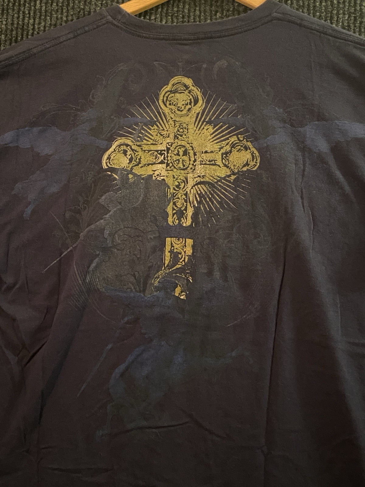 Vintage/Y2K Carbon Black T Shirt Size Large Navy Blue Crosses gallery