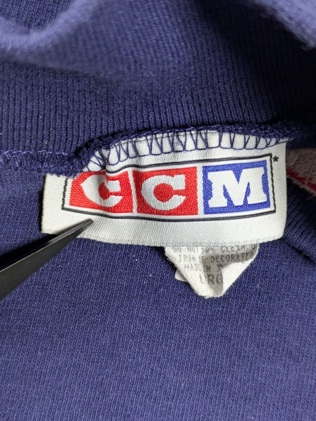 Vintage CCM Shirt Mens Large Blue Mock Neck Long Sleeve Hockey Made USA Cotton gallery