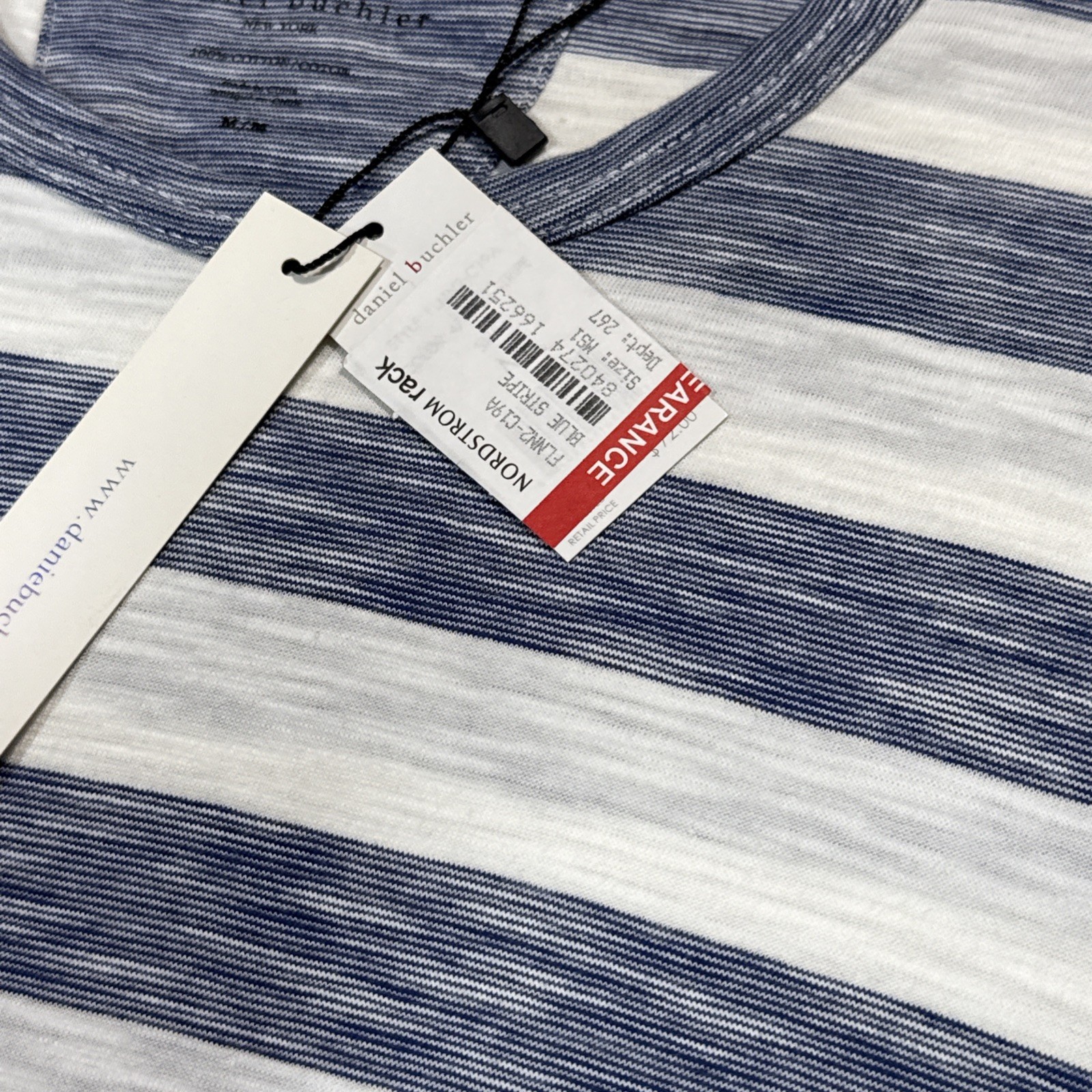 Daniel Buchler Shirt Mens M Blue White Striped Stretch Crew Neck Jersey Tee NWT gallery