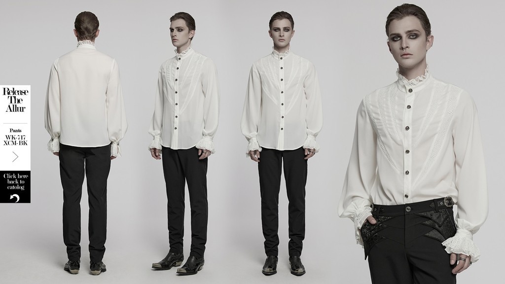 Punk Rave Men Black Gothic Punk Vintage Lace Splicing Shirt Loose Blouse gallery