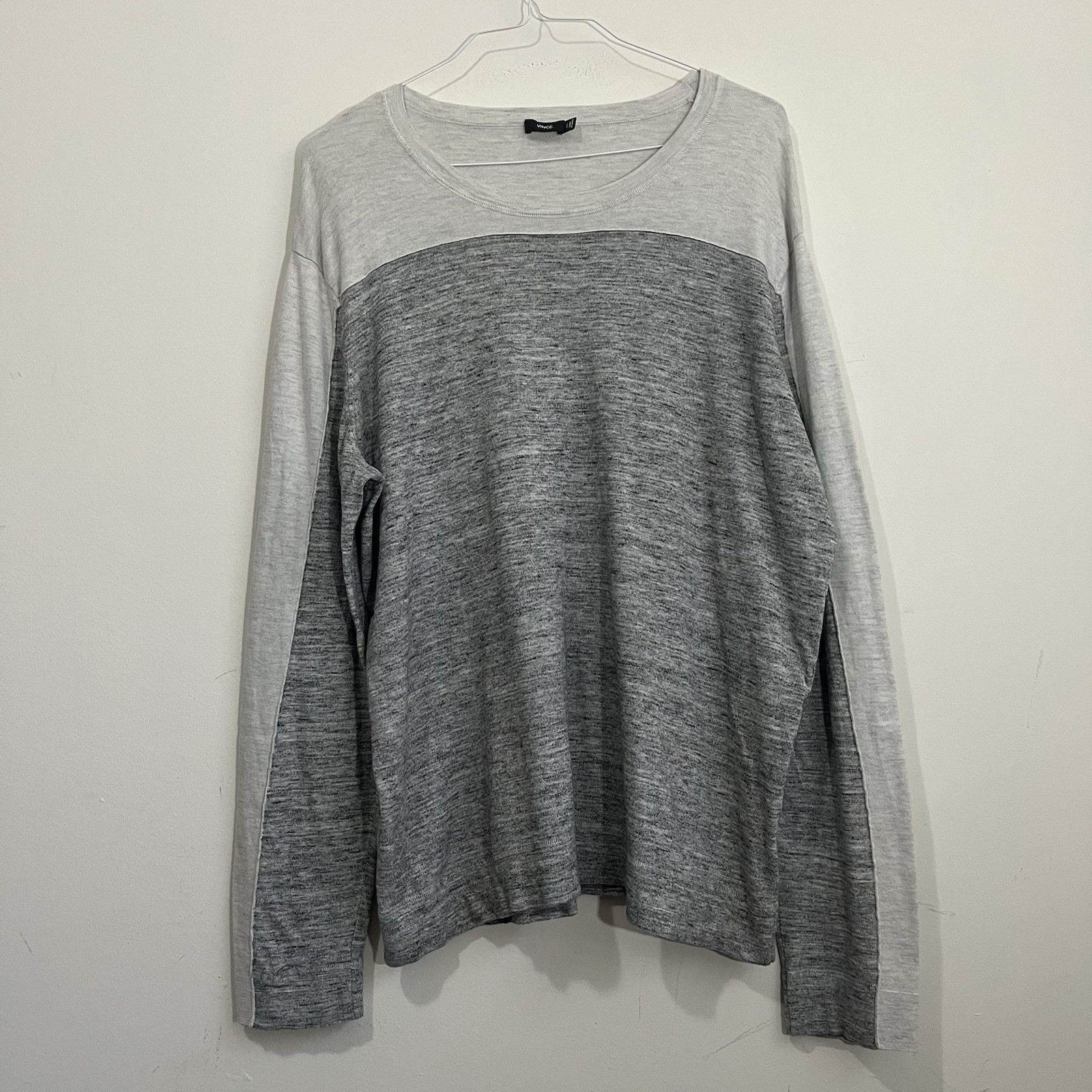 Vince Mens XXL Gray Sweater Tee Long Sleeve Cotton Cashmere Modal Lightweight * gallery