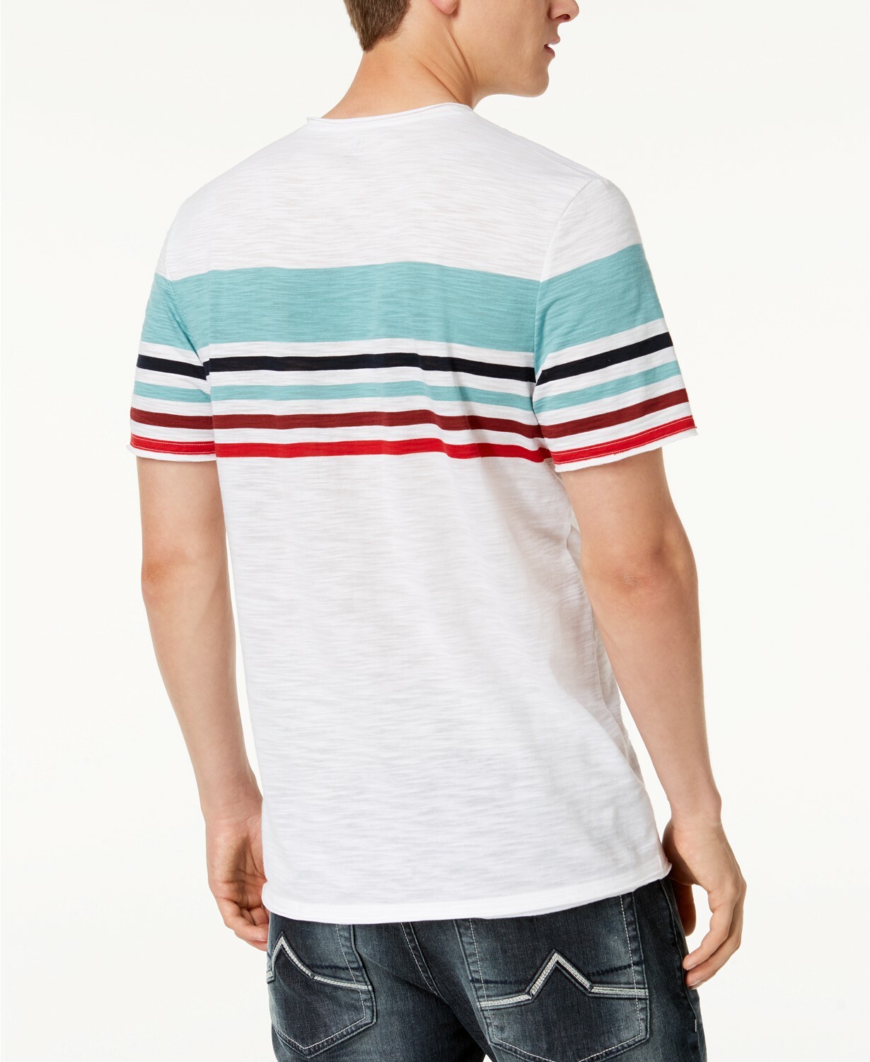 INC International Concepts Men's Striped Split-Neck T-Shirt White Medium gallery