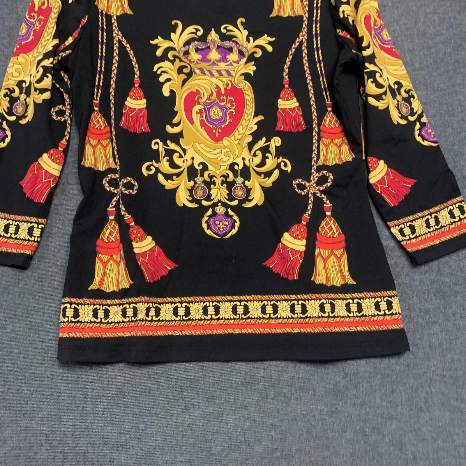 J.McLaughlin Women’s Shirt Size S Black Gold Ornate Print Nylon Blend gallery