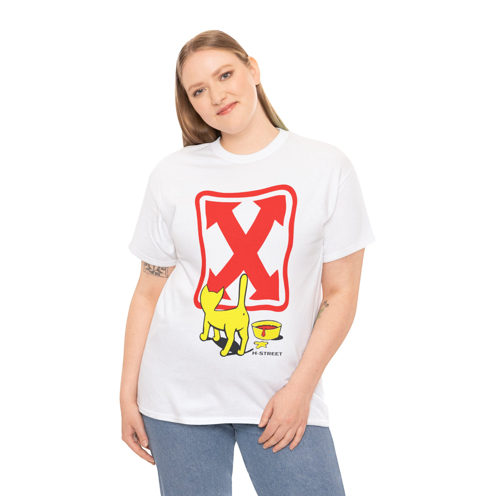 H Street Skate Yellow Cat Logo Men's T-Shirt American Style T Shirt gallery