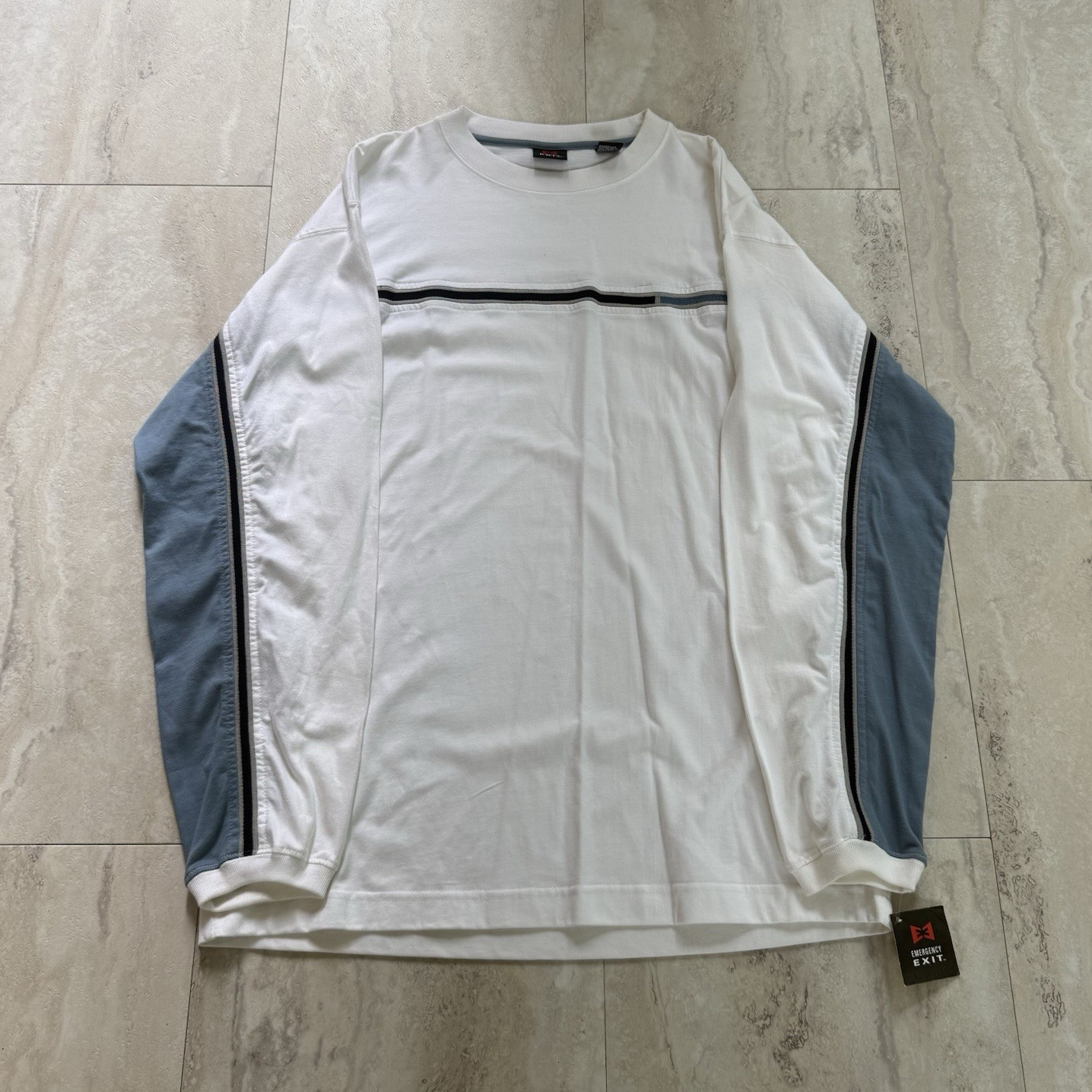 NWT Emergency Exit Men's M White/Blue/Black Colorblock Logo Cotton Long Sleeve gallery