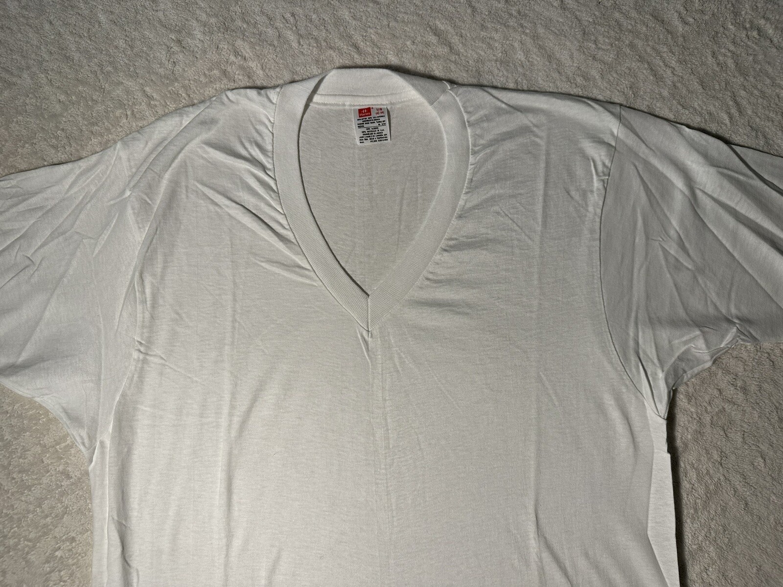 Vintage 1980s 1990s Hanes V Neck Basic Blank Single Stitch T-Shirt, L, Deadstock gallery