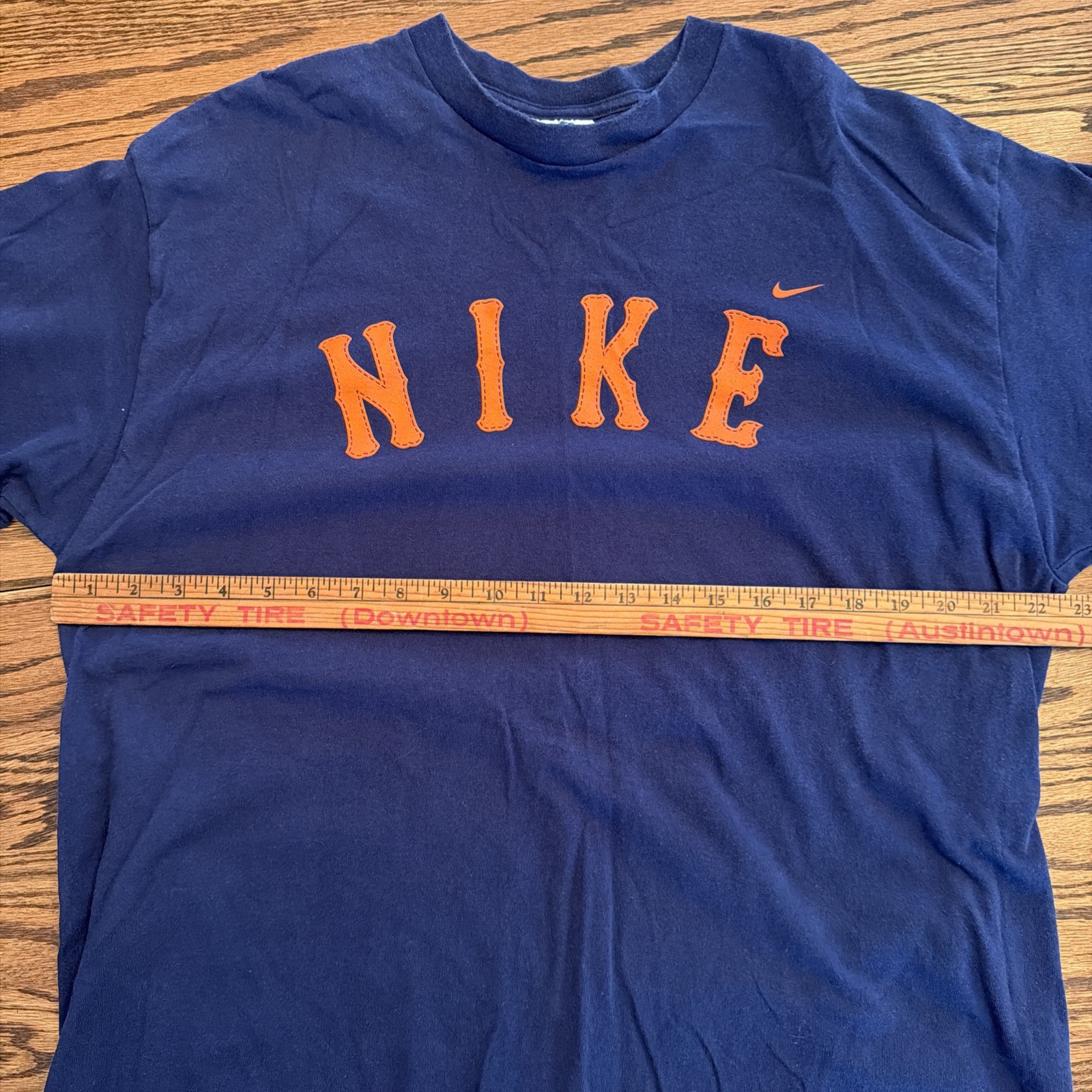 Vintage 90s Nike Blue Graphic SPELLOUT Logo T-Shirt Men's Large Orange Lettering gallery