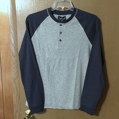 TAILOR VINTAGE Men’s Navy Blue/Gray Long Sleeve Airotec Henley Shirt-Medium,NWT