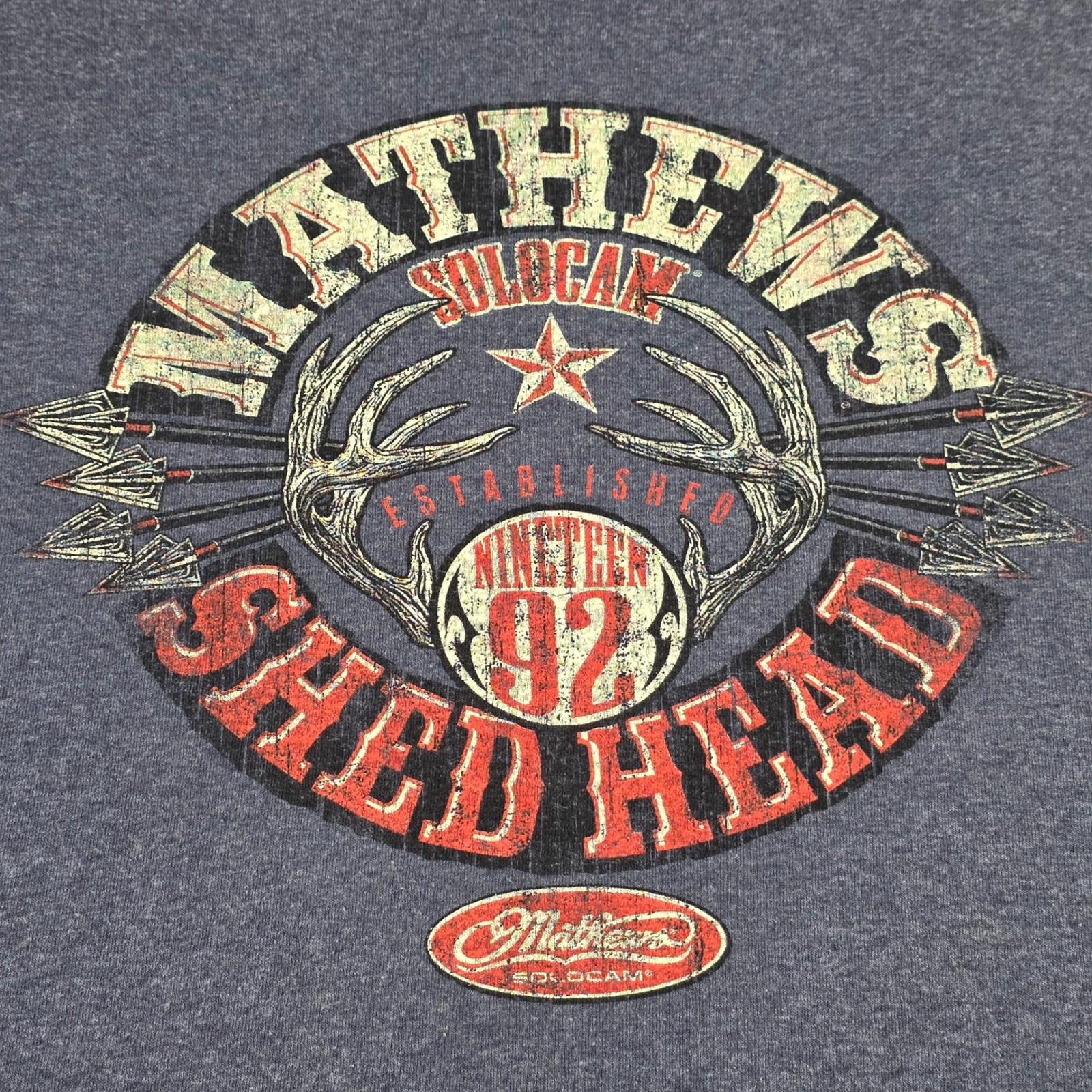 Mathews Shed Head Graphic Tee Mens XL Blue Archery Hunting Solocam Shirt gallery