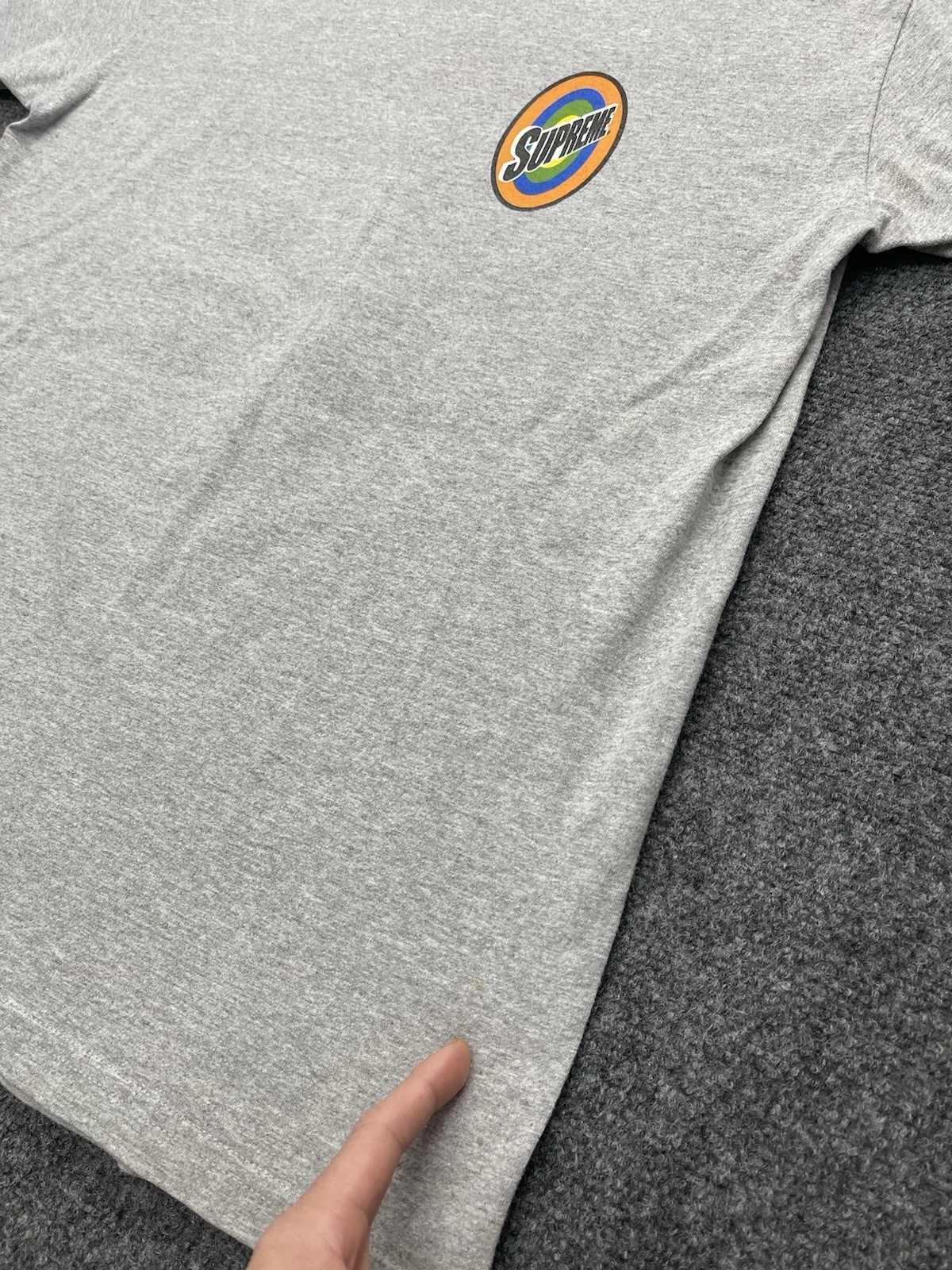 Authentic Supreme SS16 Spin Logo Grey T-Shirt Mens Size Large Tide Laundry Rip gallery