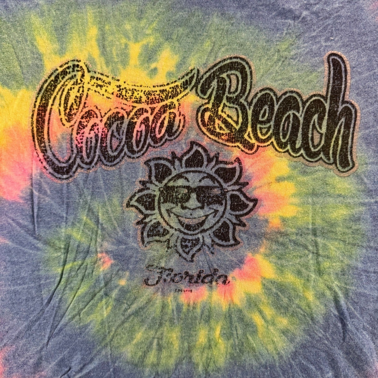Gildan Cocoa Beach Florida T-Shirt Unisex Large Multicolor Good Tie Dye Sun Y2K gallery