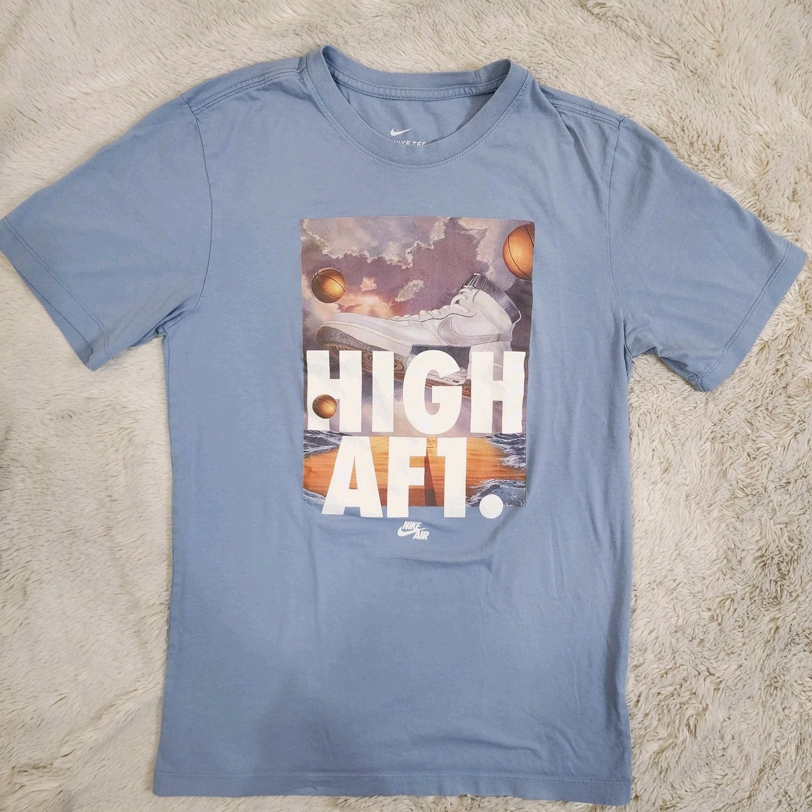 Nike Tee HIGH AF1 T-Shirt Mens S Blue Air Force 1 Sneakers Short Sleeve Shirt
