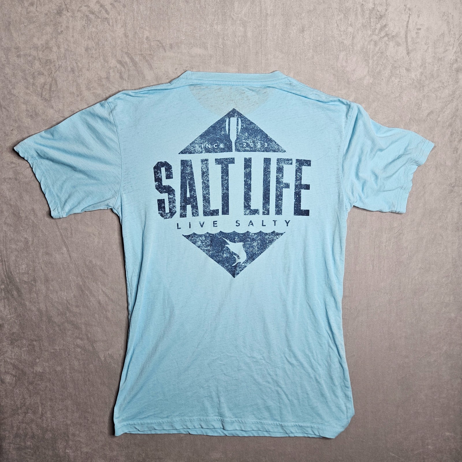 Salt Life T-Shirt Mens Medium Blue Live Salty Graphic Tee Pocket Marlin Oar