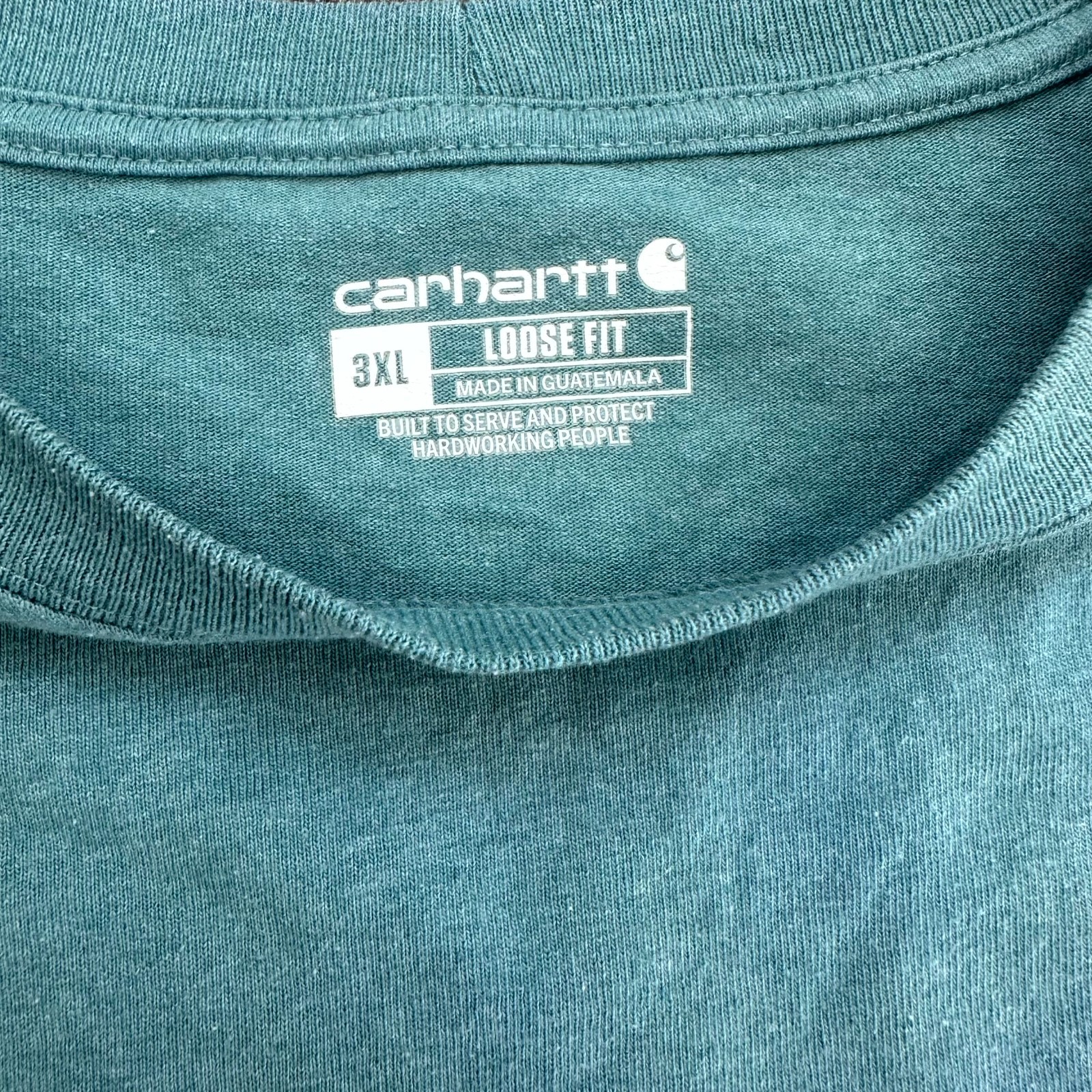 Carhartt Pocket T-Shirt Mens 3XL Teal Blue Spellout Logo Long Sleeve Loose Fit gallery