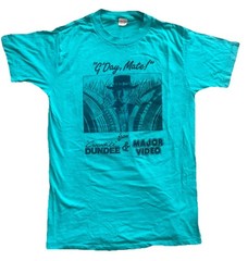 Vintage Size L Crocodile Dundee Promo Tee Teal G’Day Mate 80s Single Stitch