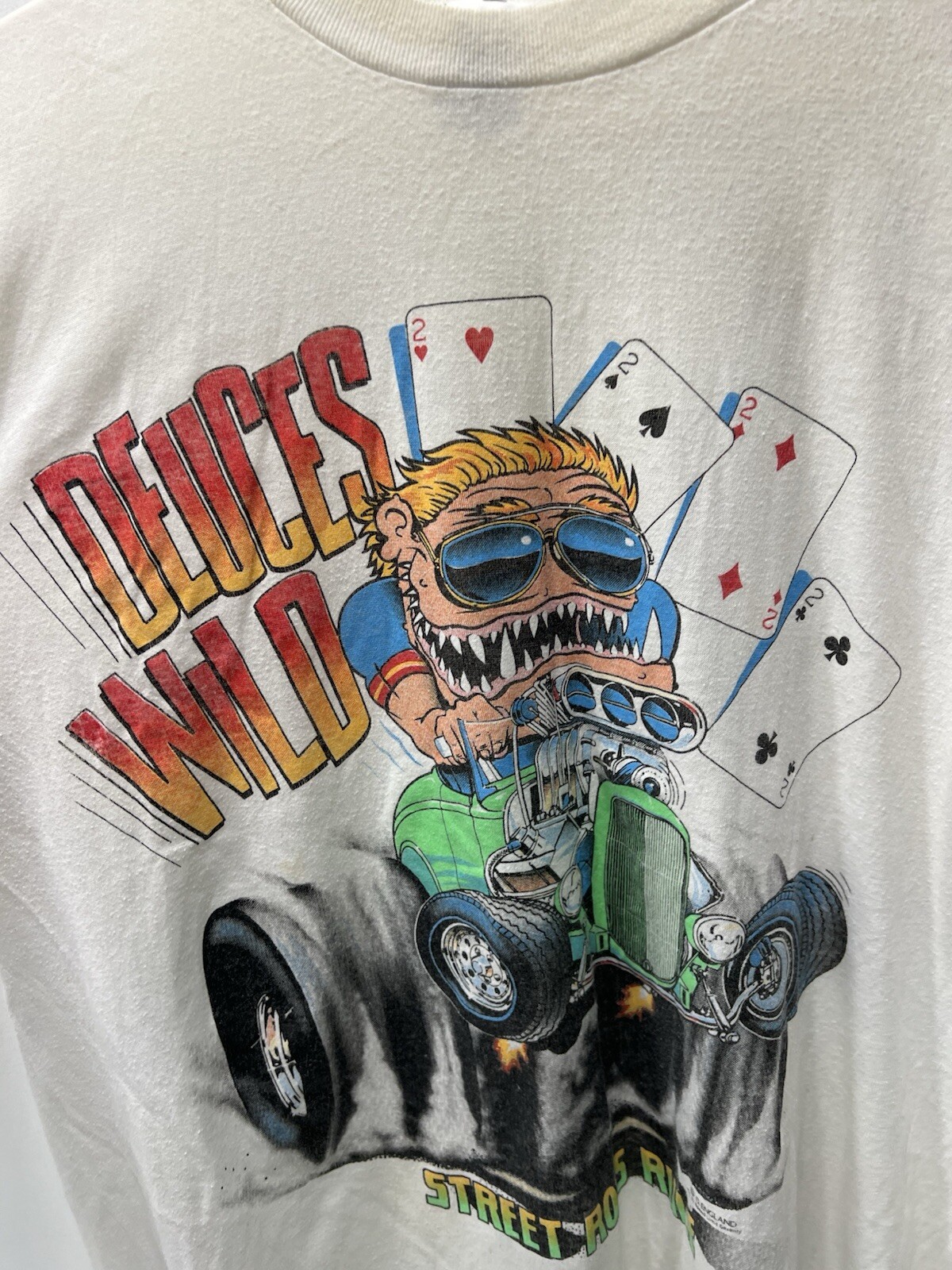 Vintage Deuces Wild Street Rods Rule White Tshirt Size XL ( See Pics ) Yellowing gallery