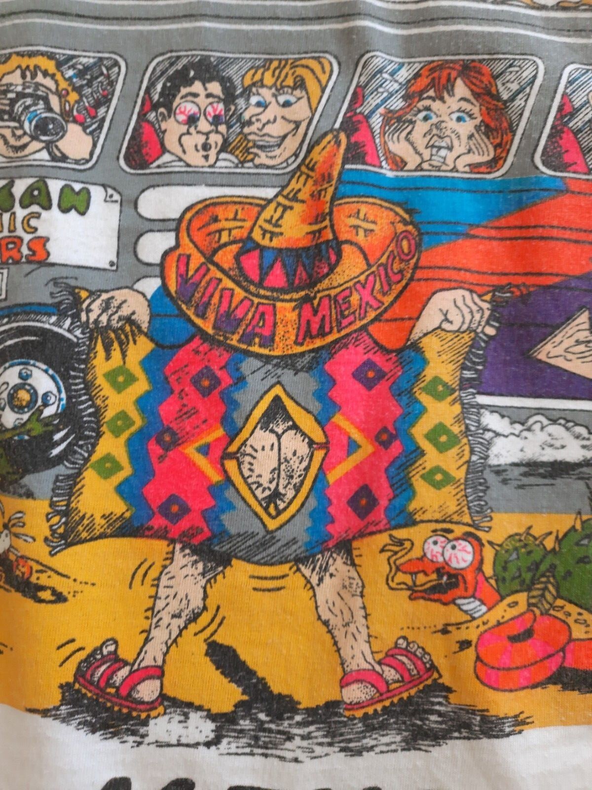 Vintage Mexico Tour Bus Flasher Cartoon Single Stitch T-Shirt (Large) gallery