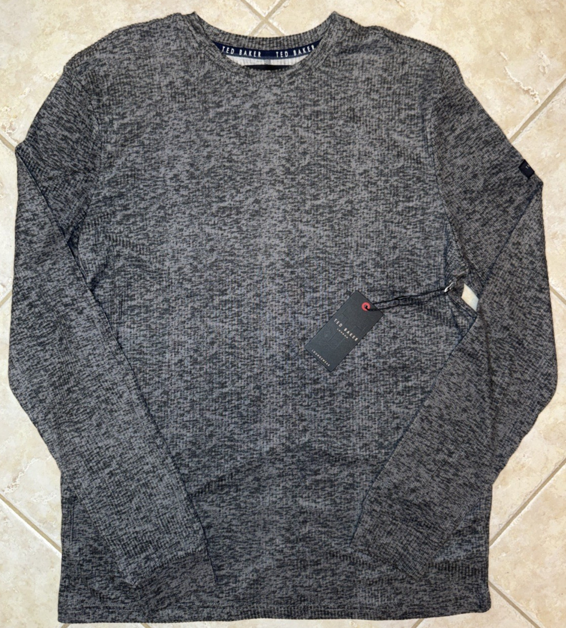 Ted Baker London L/S Rib Crew Loungewear Tee Shirt Mens L Grey Heather NWT gallery