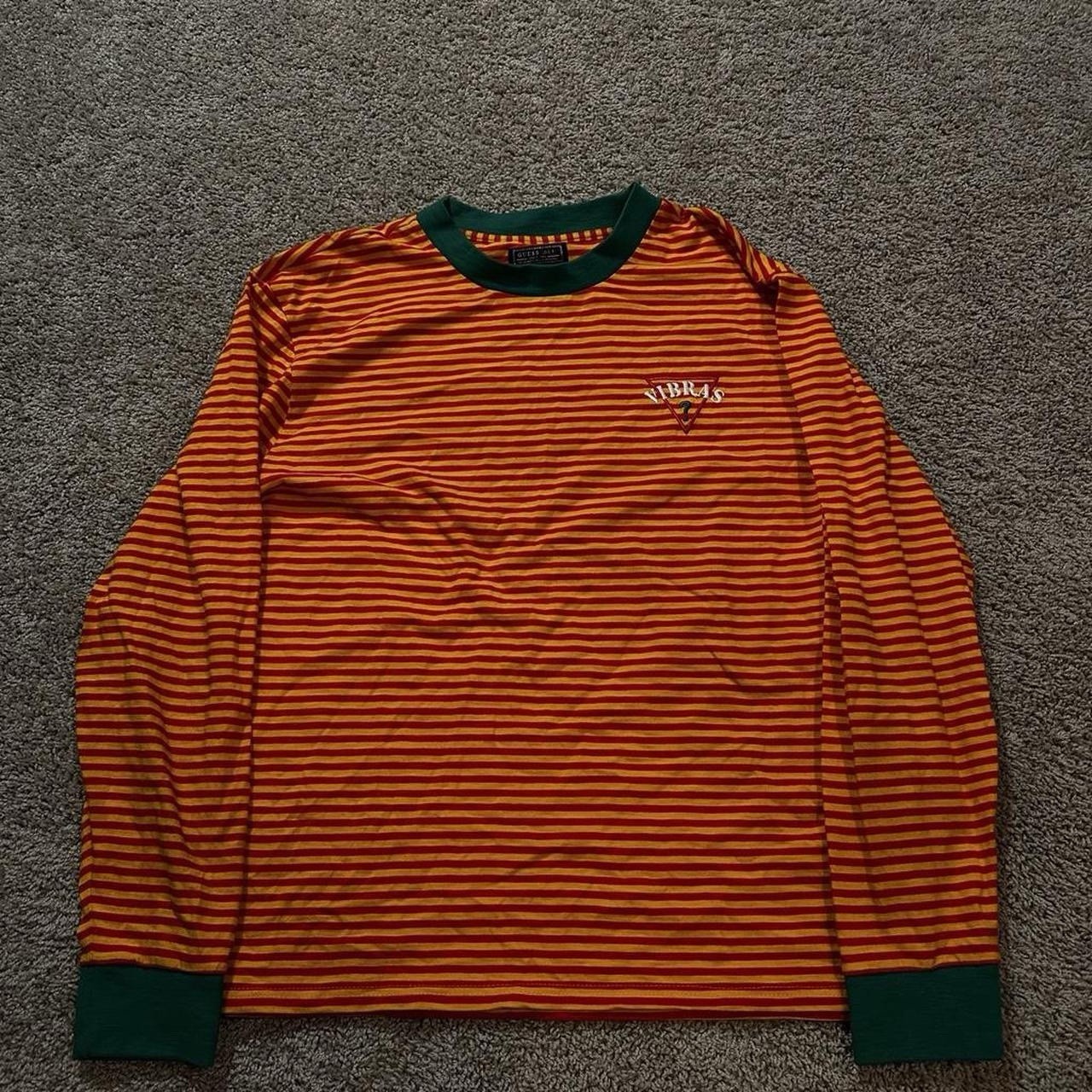 GUESS x J Balvin Vibras Tour Collab Striped Long Sleeve Shirt Orange Mens XL