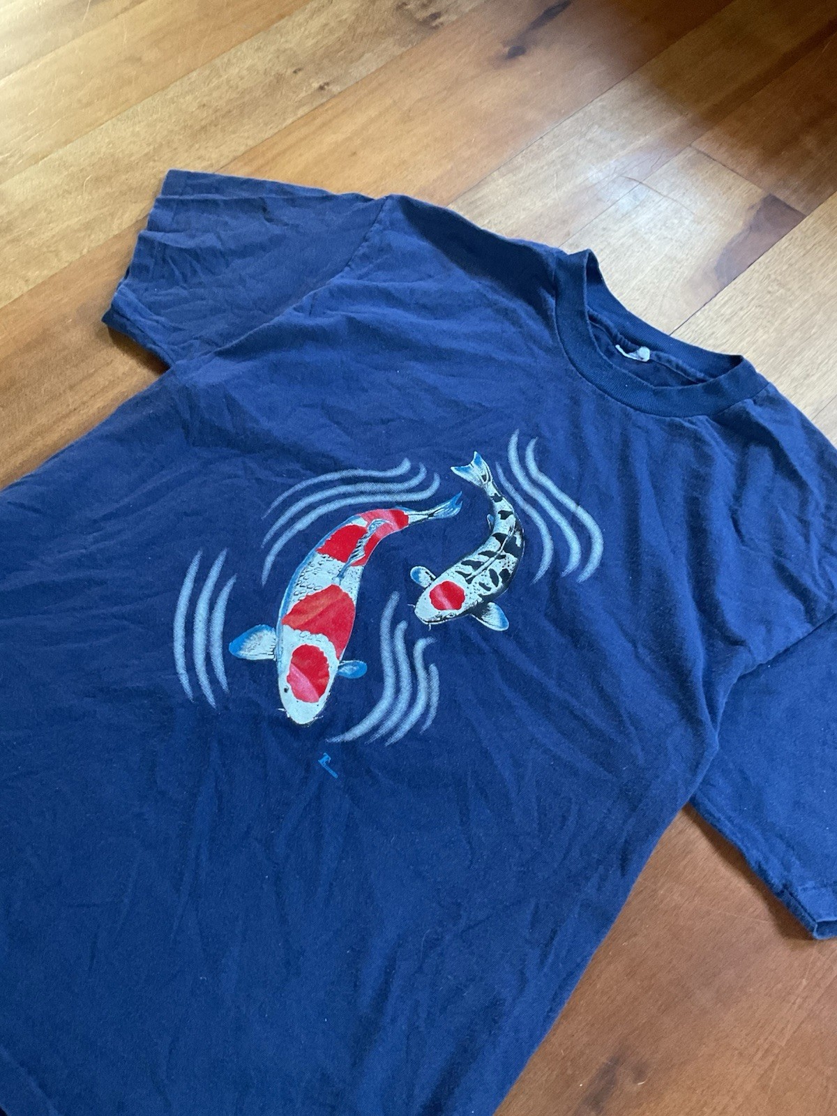 Vintage KOI Fish Blue Single Stitch Tshirt Water Rare See Measurements ** gallery