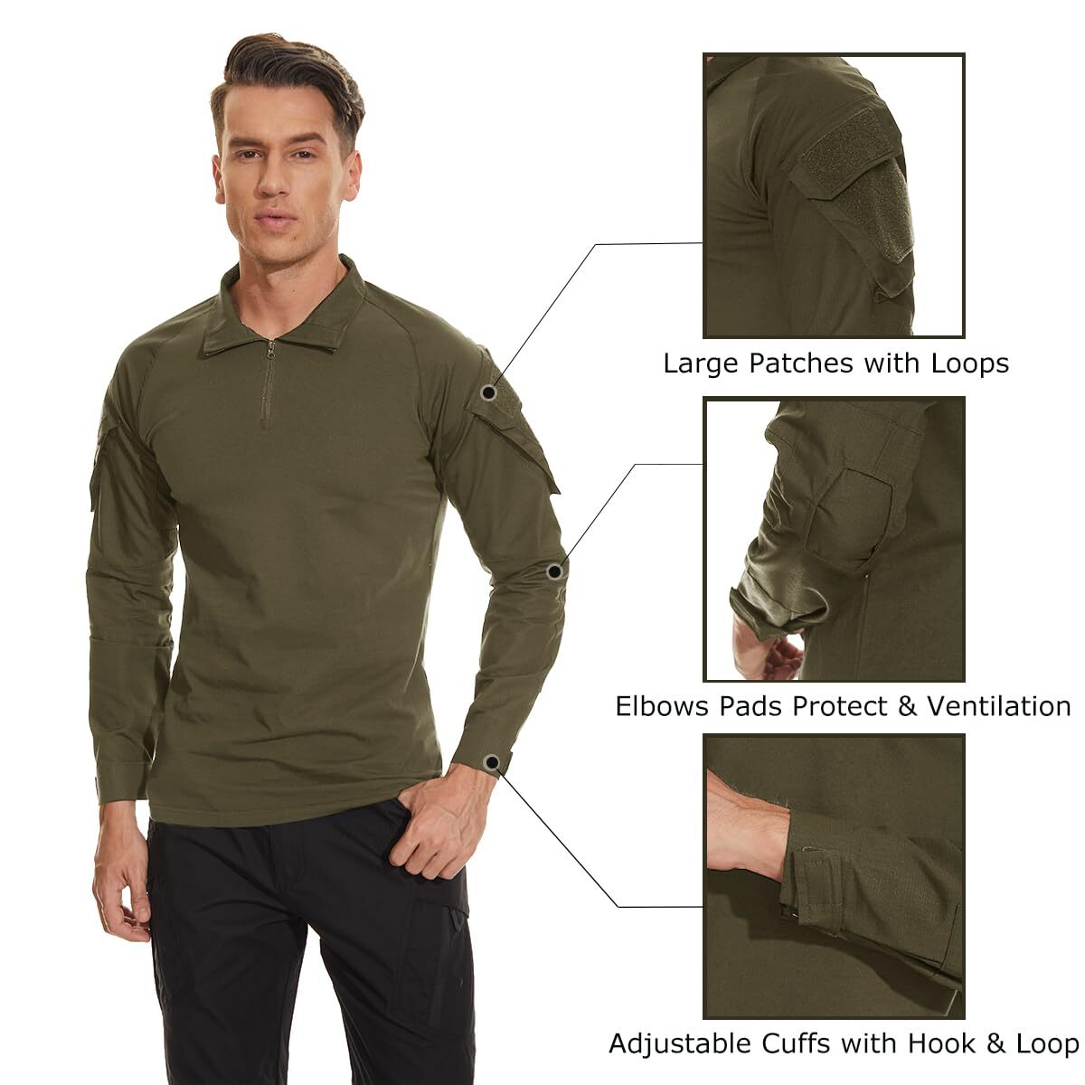Men's Firm Active Shirts Camping Atheletic Training T-Shirts 1/4 Zip Ripstop Top gallery
