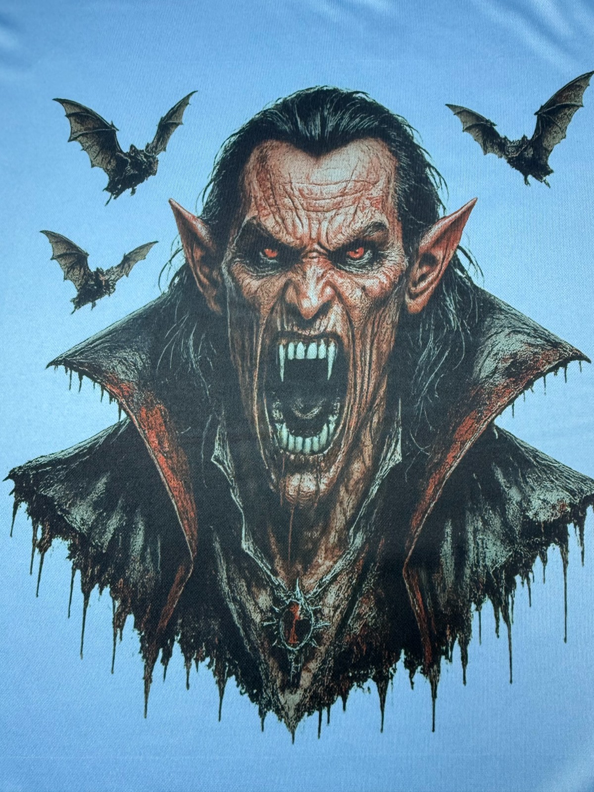 Handmade Horror Vampire Graphic T-Shirt Blue XL Gothic Tee gallery