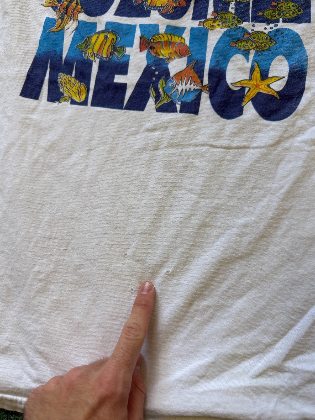 Vintage y2k Cozumel Mexico Underwater Ocean Fish White Graphic T Shirt M Flaw gallery