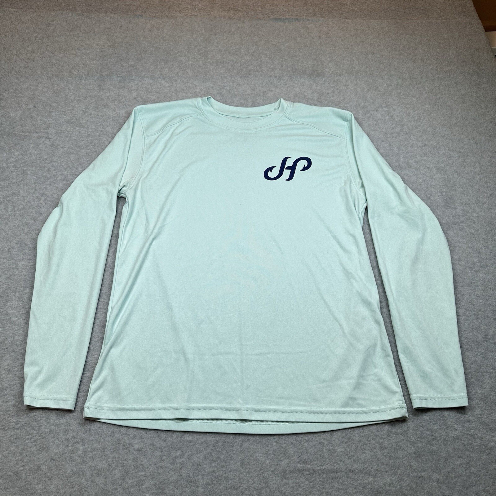 J Hook Long Sleeve T Shirt Men’s S Light Blue Fisherman Outdoor Back Graphic