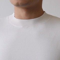 Mens Knitted Half-High Collar Short Sleeve T-Shirt Casual Slim Knit Pullover Top