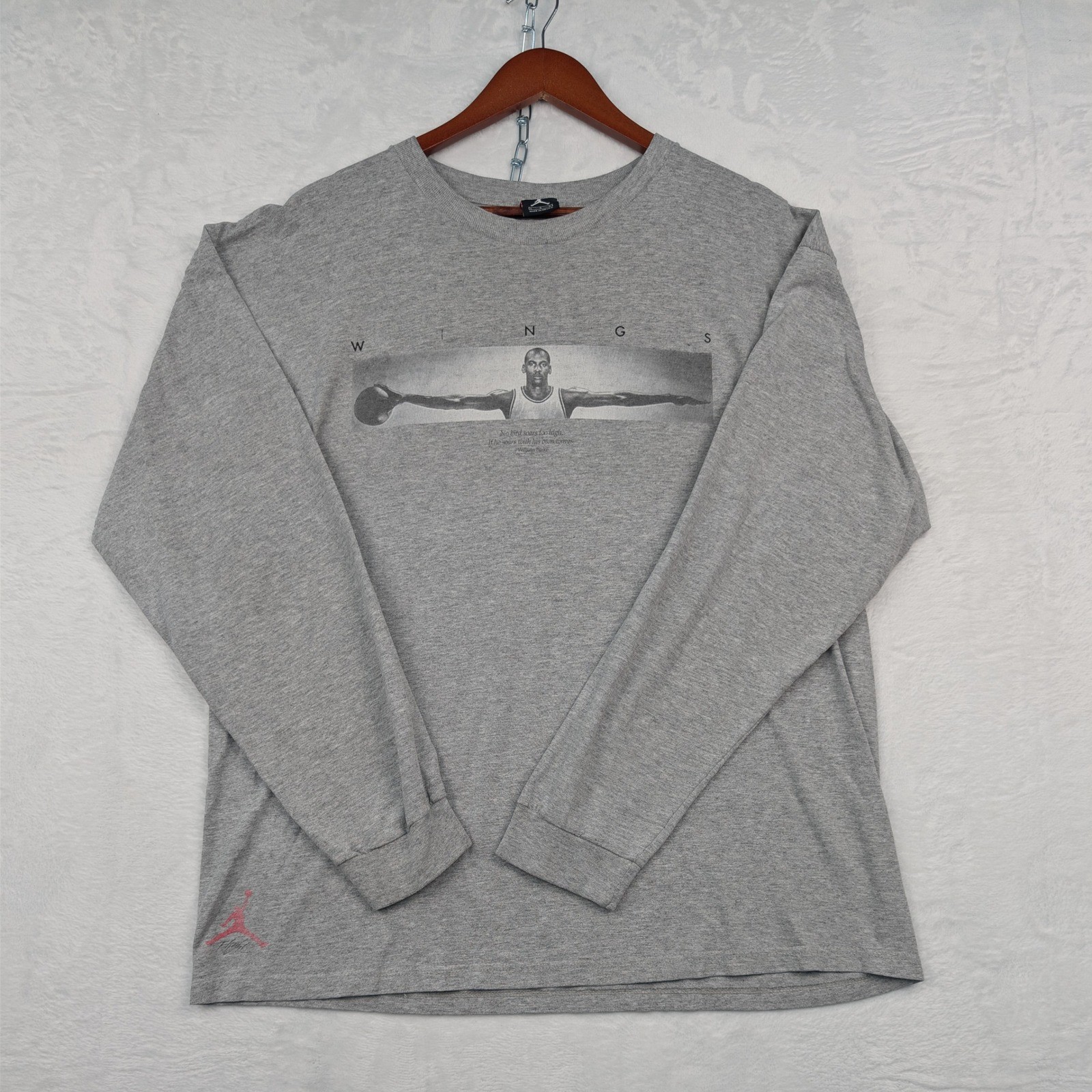 VTG Jordan T-Shirt Men's Large Gray Nike Air Wings Michael Jordan Graphic LS 90s gallery