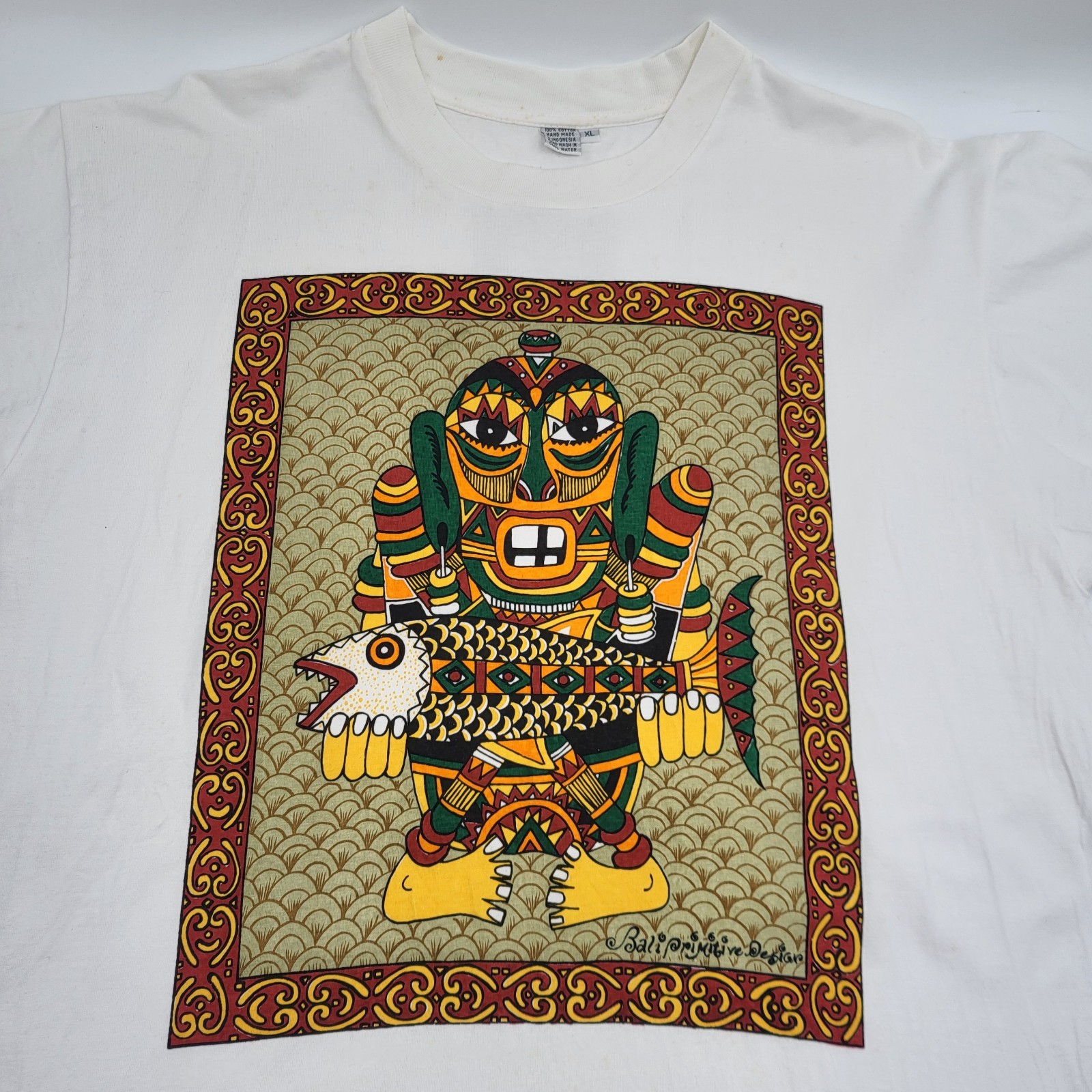 Vintage Bali Primitive Designs Native Art Shirt Size XL Hand Made in India gallery