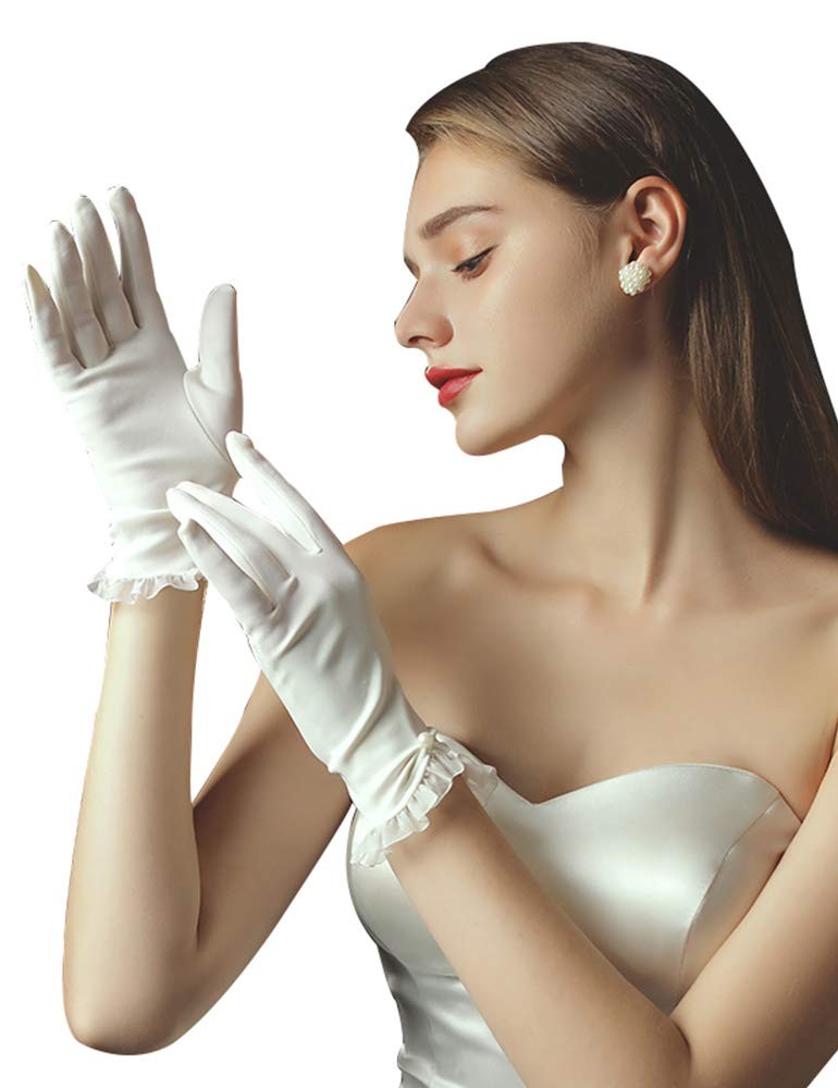 Womens Short Satin Gloves Wrist Length Gloves for Wedding Opera Party 1920s T…