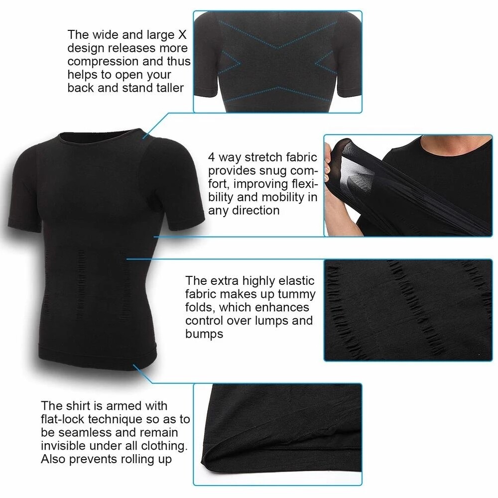 Men Compression Slim Body Shaper Gynecomastia T-shirt Posture Corrector Vests US gallery
