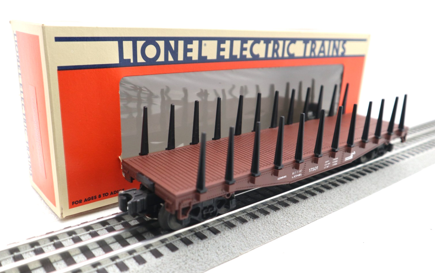 Lionel, O, 6-17501, Conrail, Flat Car with Stakes, 17501, C-8 LN/OB