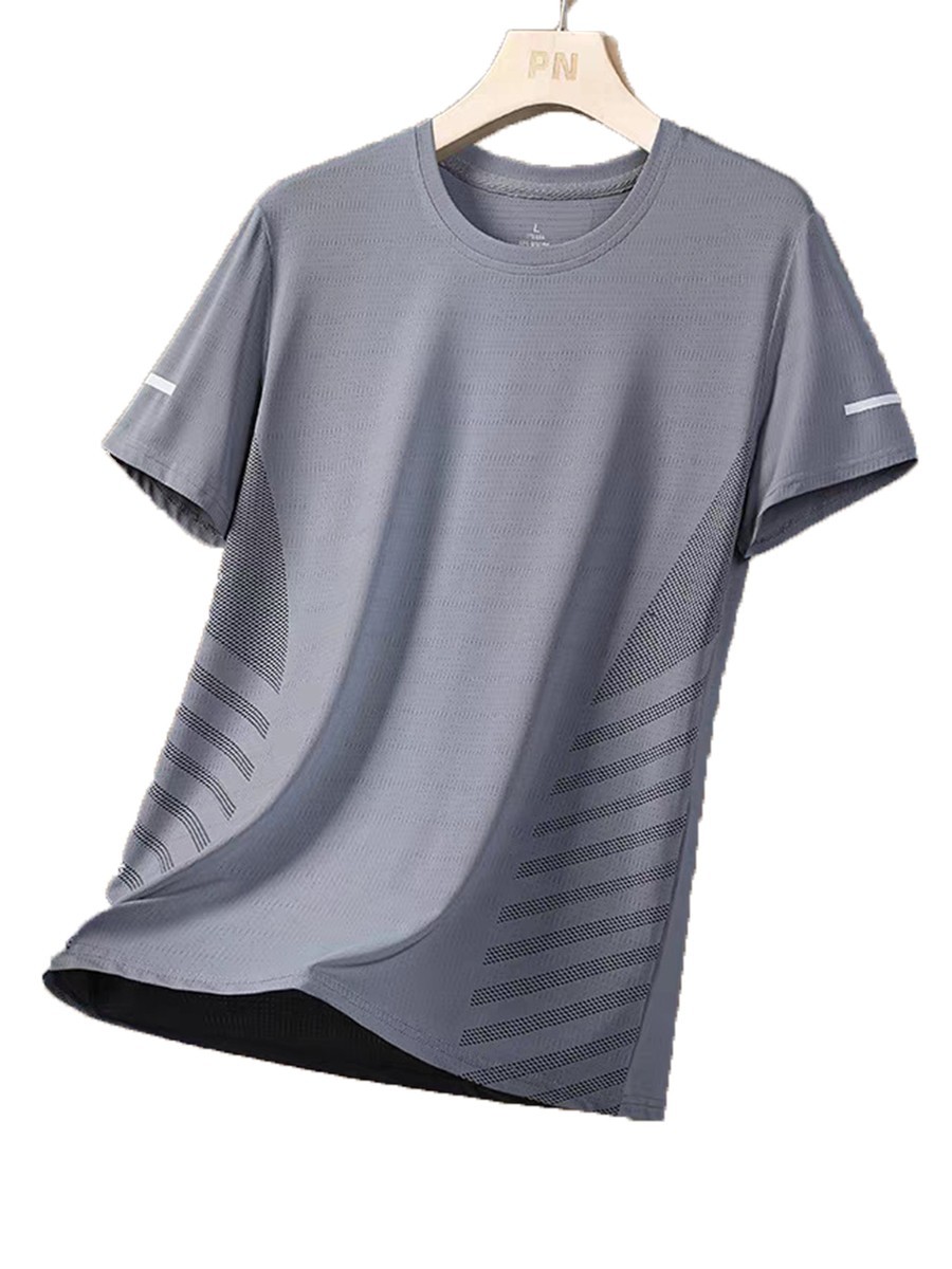 Men's Ice Silk Mesh T-shirt Round Neck Short Sleeve Moderate Elasticity gallery