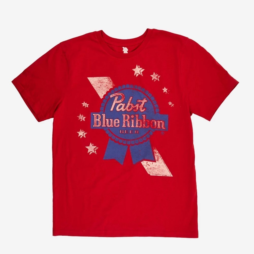 Men's Pabst Blue Ribbon Americana T-Shirt Red Cotton Poly Short Sleeve S M L XL gallery