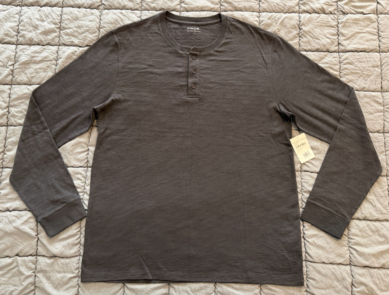 Vince sphere dark grey long sleeve henley shirt L mens NEW MS1309385 gallery