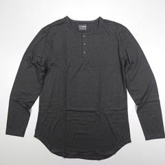 Cuts Clothing Elongated LS Henley Soft Stretch Lightweight Black Slim Fit