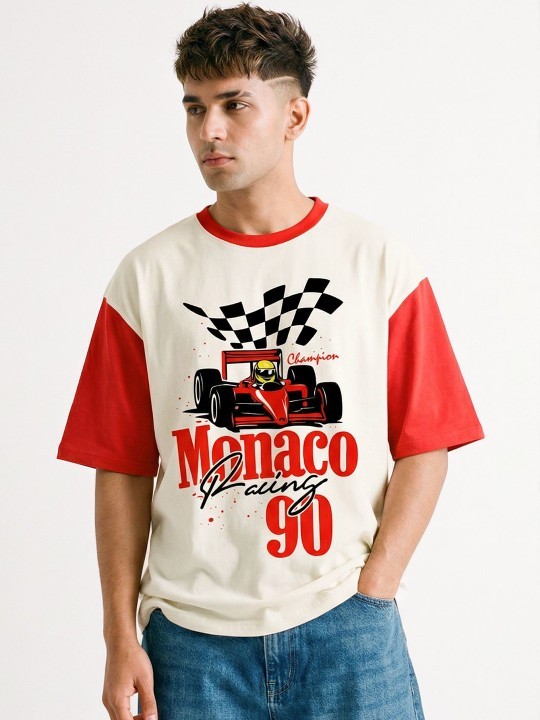 Men Printed Drop-Shoulder Sleeves Applique T-shirt