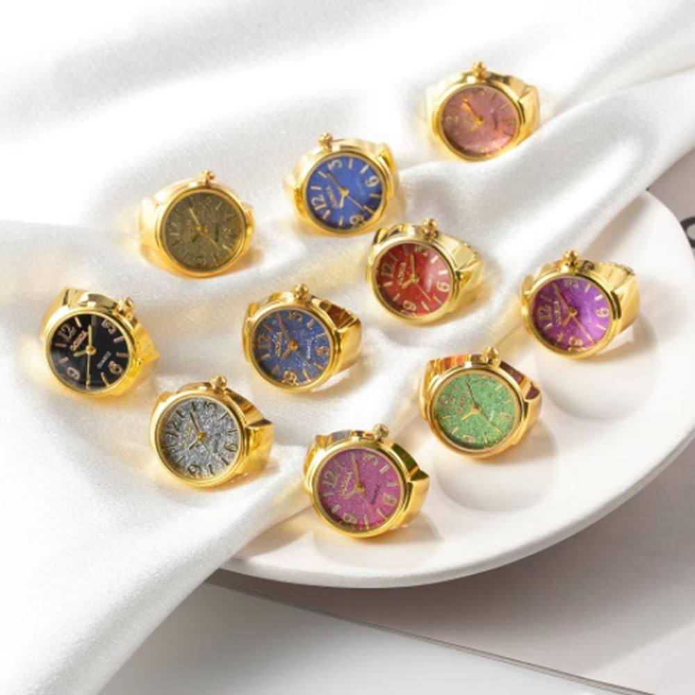 6Pcs Unisex Creative Finger Watch Round Dial Shiny Adjustable Strap Analog Qu... gallery