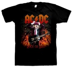 AC/DC cd lgo ANGUS YOUNG IN FLAMES / ROCK OR BUST Official SHIRT XL New highway