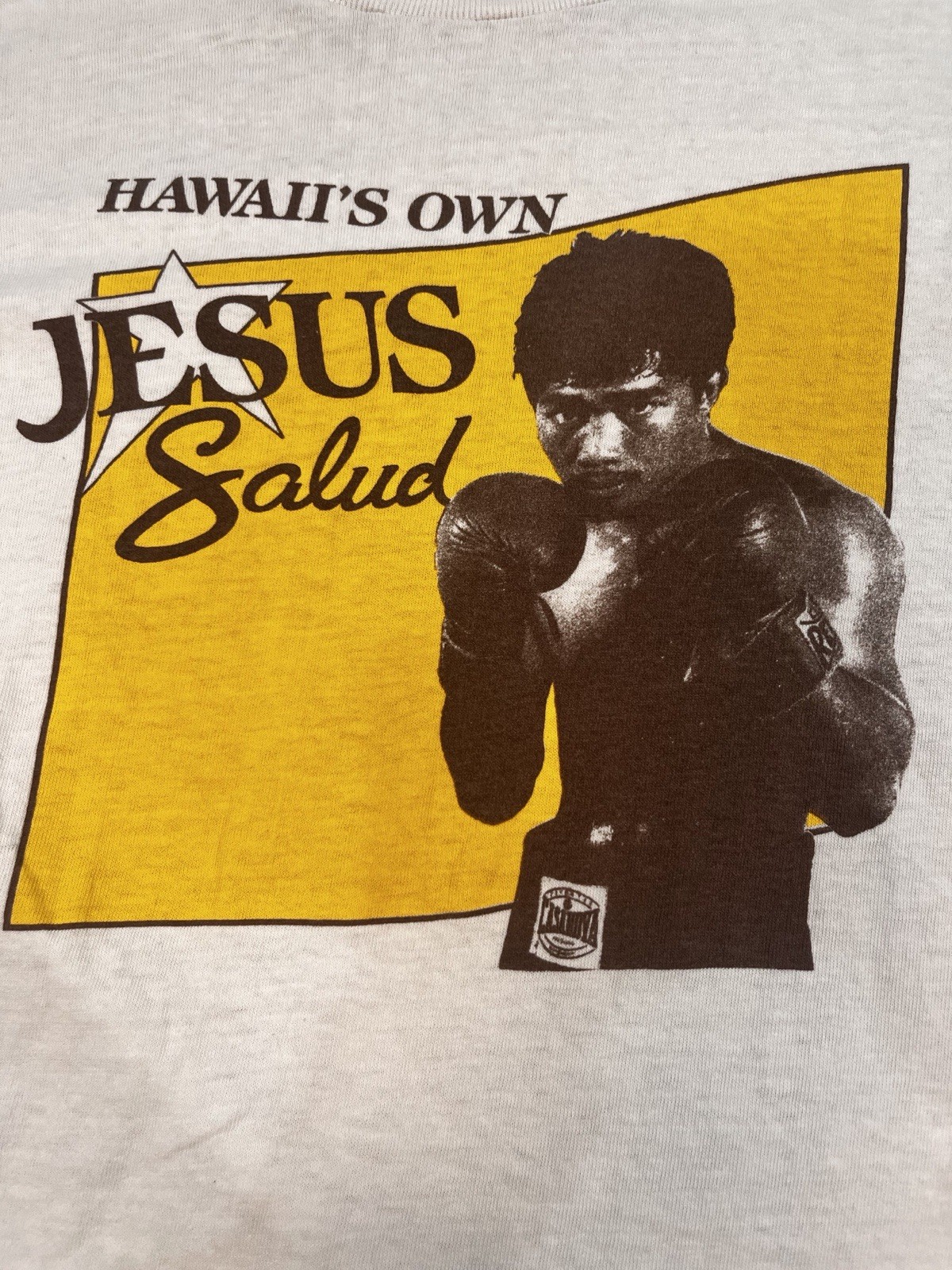 VTG 90’s Jesus Salud Filipino Hawai’i Legend Boxing T Shirt White Sz Large RARE gallery