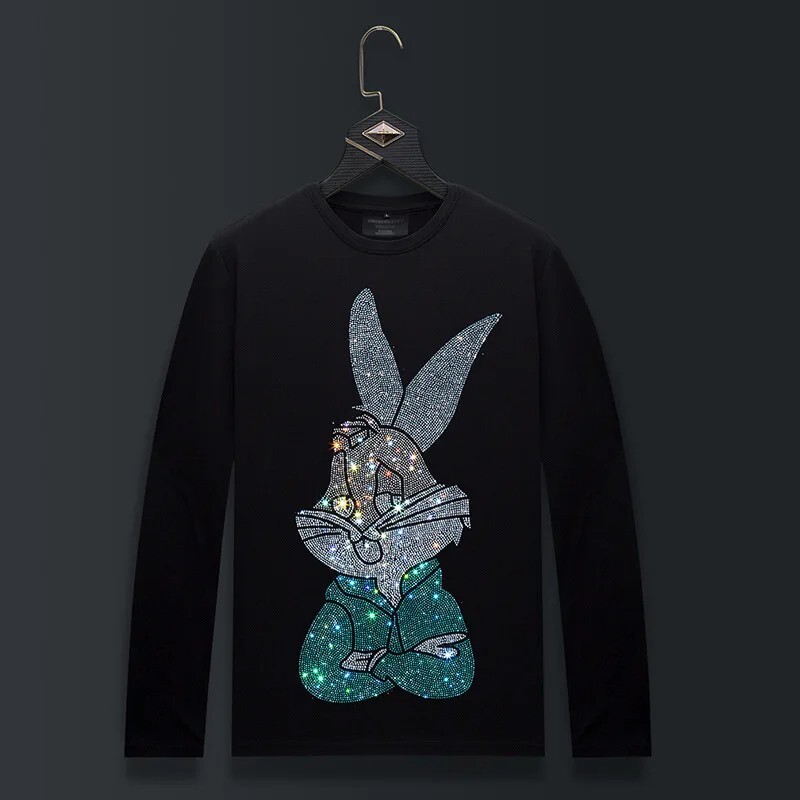 Fashion Bunny Trend Rhinestone Long Sleeve Luxury Men T-Shirt Plus Size 6XL gallery