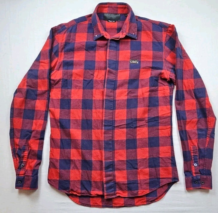 Philipp Plein L/S Hexagon Limited Edition Crystal Cut Red/Blue Flannel Small