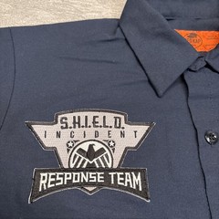 Red Kap Workwear Button Up Blue Grunge Y2K M Mechanic Short Sleeve Patches