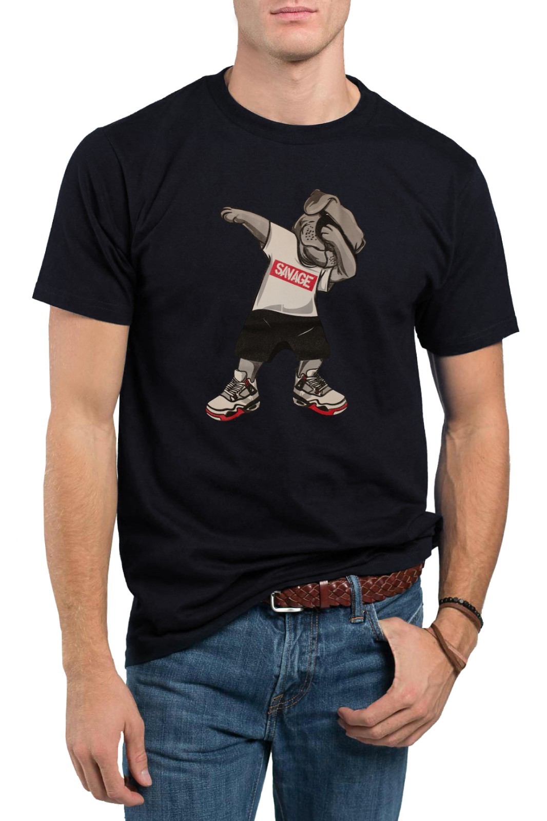 Funny Dabbing Savage American Bulldog HipHop Casual Street Urban Graphic T-Shirt gallery