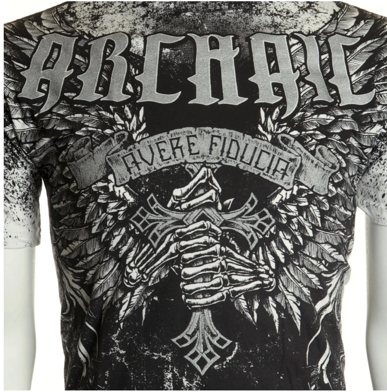 Archaic By Affliction Men's T-Shirt HOLYMAN Black Cross Skull Biker M-3XL gallery
