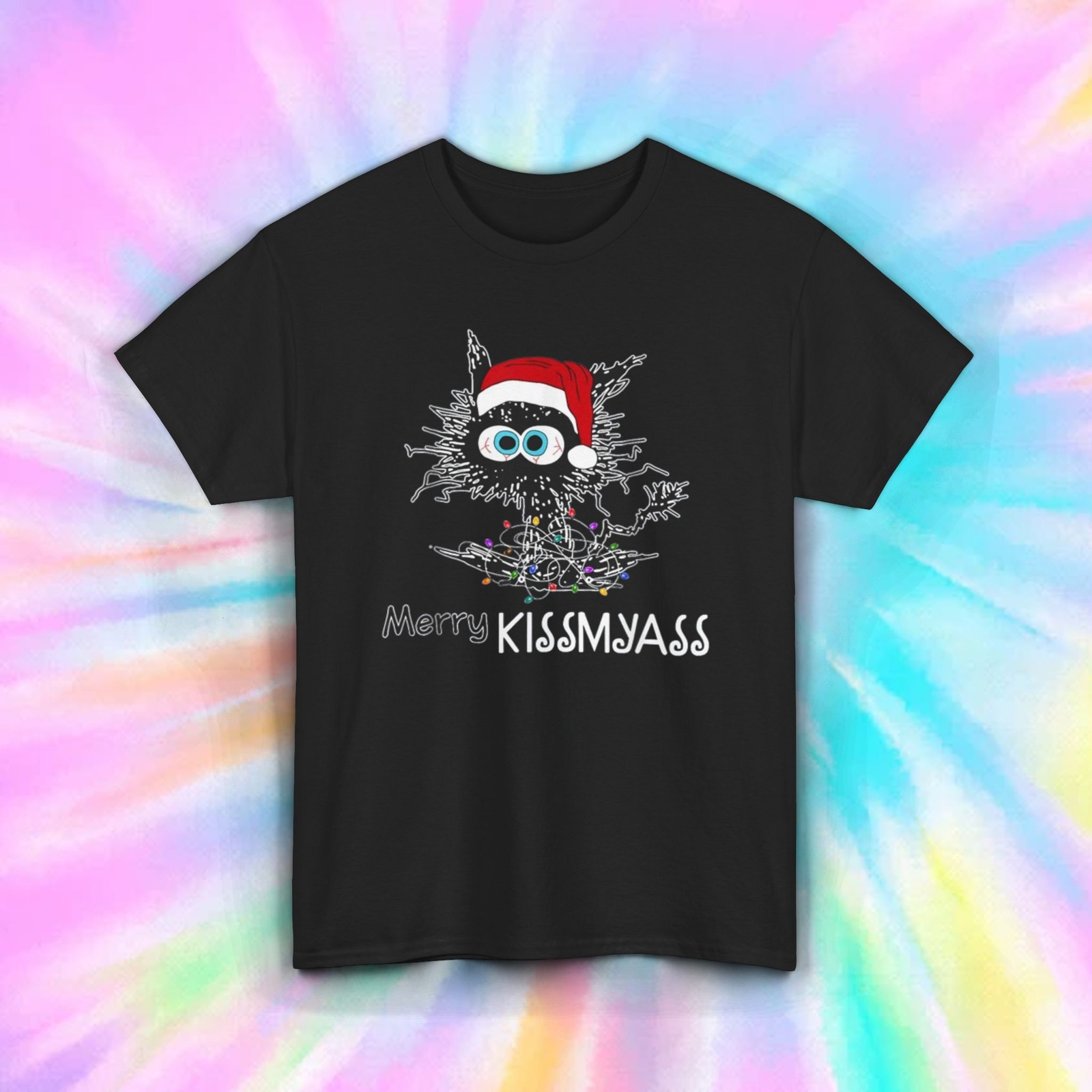Men’s Women’s Merry KISSMYASS T Shirt | Funny Christmas Cat Humor | S-5XL Tee