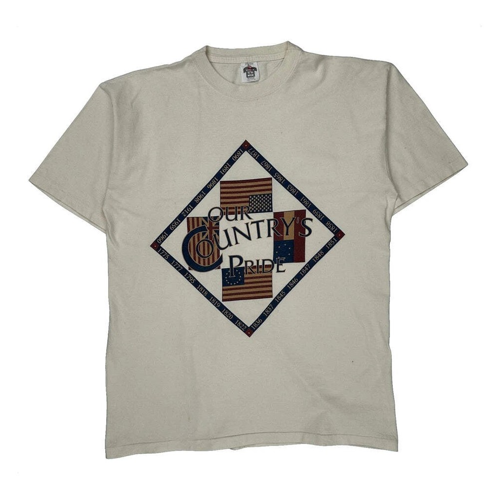 Single Stitch Patriotic Design Unbranded Graphic T-Shirt – Large Cream Cotton
